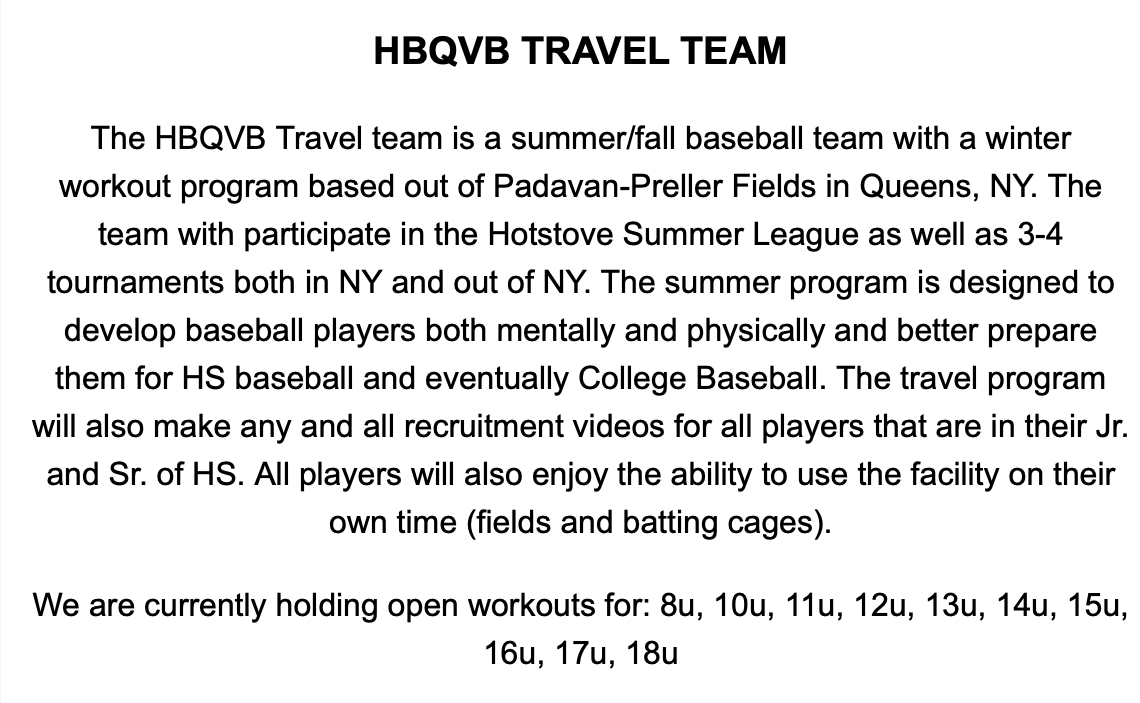 About HBQVBAA Baseball